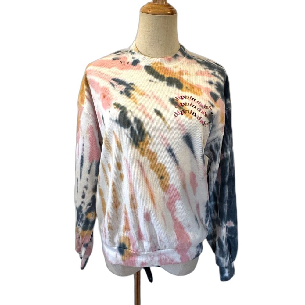 Dippin Daisys DD Wave Crewneck Aurora Tie Dye Small Sweatshirt Pink Blue